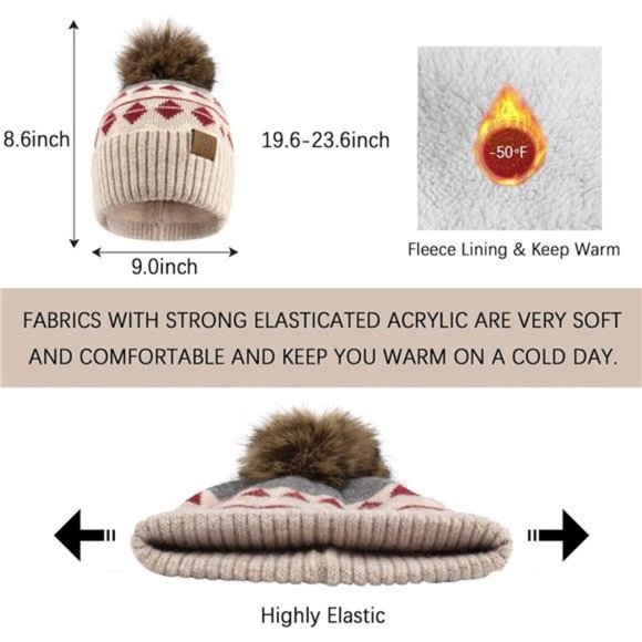 3-in-1 Winter Beanie Hat Scarf Gloves Knitted Set, Red main image 4